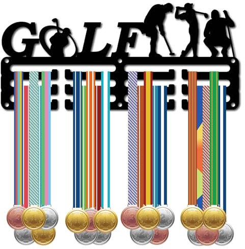 CREATCABIN Golf-Medaillenaufhänger,Medaillenhalter,Präsentationsständer,Sport-Metallaufhängung,Auszeichnungen,Eisen,Kleine Halterung,Dekoration Für Die Wand,Zuhause,Rennen,Laufen,Schwarz,29x13cm