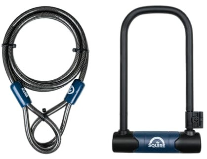 Squire Locks Matterhorn 230/10C Bike D-Lock & Cable – Heavy Duty Bike Lock – 230mm Vertical & 114mm Horizontal Shackle Clearance – Includes 1800mm Security Cable – Sold Secure Bicycle Diamond Approved