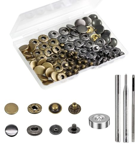 24 Sets Heavy Duty Leather Snap Fasteners Kit, BetterJonny 12.5mm Metal Snap Buttons Press Studs Leather Rivets Snaps with 4 Setter Tools for Clothes Bracelet Jackets Jeans, 2 Color