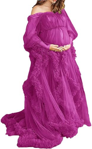 Vestido de maternidad sexy para mujer, con volantes, sin mangas, tul, vestido de boda, fucsia, 26 Plus