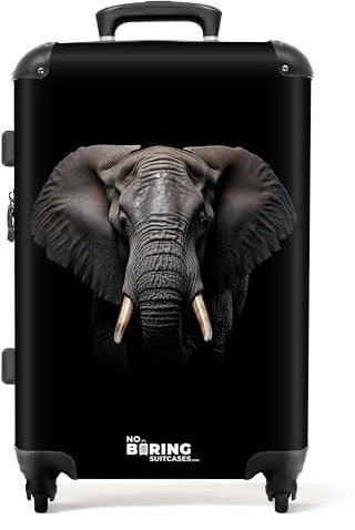 NoBoringSuitcases.com® Koffer Mittelgroß 67x43x25 cm Hartschalenkoffer Trolley Rollkoffer mit Rollen Leicht Hartschale Reisekoffer Elefant - Schwarz - Grau