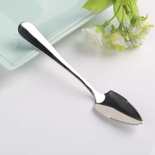Silber Obst Grapefruit Löffel Langer Griff Edelstahl 15,5cm für Dessert Tee Kaffee Geschirr Besteck Wellenschliff Speziallöffel