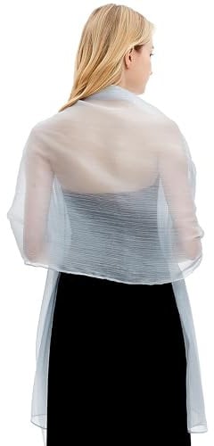 Gragengs Damen Schals und Wraps für Abendkleider Leichte Sheer Crepe Tücher Shimmer Hochzeit Party Stole,Silber