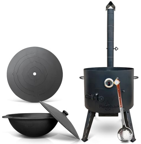 Feuerofen Ø 49cm Herdplatte Ø53cm Kazan Ø 52,7 cm runder Boden Thermometer Schornsteinverlängerung Schaumlöffel 64 cm x2,Holzlöffel,Schaumlöffel 48 cm,Schöpfkelle 48 cm,Holzspachtel (R22L-530)