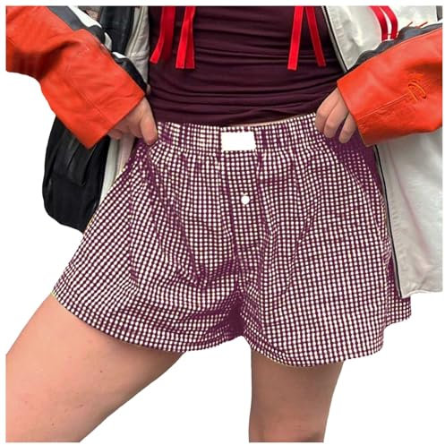 2024 AI Damen-Shorts, niedlich, weich, kariert, Knopfleiste, Pyjamahose, Nachtwäsche, Fleece-Plaid, Revers, Knopf, kurze Taschen, RD2, S