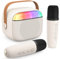 PKBD Kids Karaoke Machine,Portable Bluetooth Speaker with 2 Wireless Microphones/LED Light/Voice Changing Effects,Gifts for Age 3-18 Kids Boys Girls Families Birthday Party, Cream