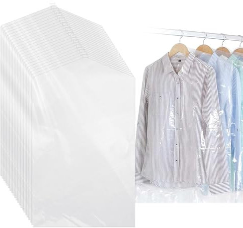 Akamino 100 Pack Clear Plastic Clothing Bags,60x90 cm Dustproof Garment Protector Covers,Waterproof Dress Bag Hanging Dry Cleaning Bags for Home Travel Men Women Shirt Jacket Suit Sweater