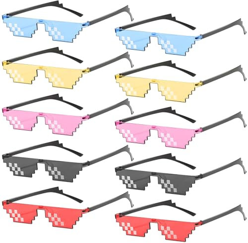Leikurvo 10 Stück Thug Life Sonnenbrille: Mosaik Brille Party Sonnenbrille MLG Fun Sonnenbrille Unisex Sonnenbrillen Spielzeug Pixel Brille Set ideal für Partys und Verkleidungen, Bunt