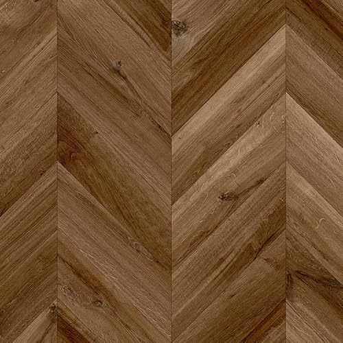 Chevron Wood Effect Vinyl Flooring, slip resistant vinyl roll flooring for kitchen, bathroom, hallway, living space in 2, 3 and 4 metre widths (Dark Chevron Oak, 6m x 2m)