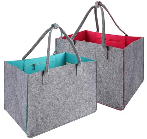 JMIATRY 2 Stück Filztasche Einkaufstasche, Filztaschen Shopper 40x27x27 cm, Filztasche Groß Faltbar Filzkorb zur Einkaufen, Ausgehen, Spielzeug, Aufbewahrung