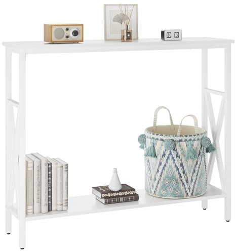 YMYNY Table Console, Console Meuble, Petite Table de Présentation, Table d’Entrée, Bout de Canapé, Table d'Appoint, pour Couloir, Entrée, Salon, Foyer, 101× 25× 80.5CM Blanc HST007W