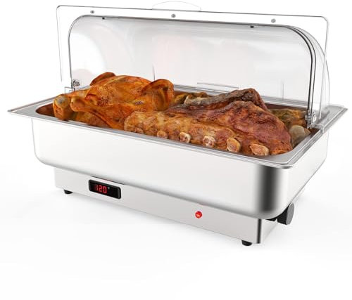 Takywep Set di scaldavivande elettrico con controllo della temperatura, set da buffet in acciaio inox 9QT e scaldavivande con coperchio trasparente per catering, matrimoni e feste