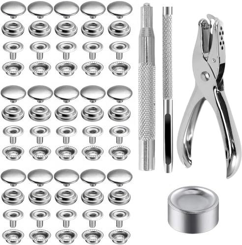 Druckknopf Set mit Zange 200 Stück,15mm Runde Metallknöpfe Edelstahl Druckknopf Set mit Lagerung Box & Fixierwerkzeug Druckknöpfe Ohne Nähen für Nähen, Leder, Kleidung, DIY Kunsthandwerk