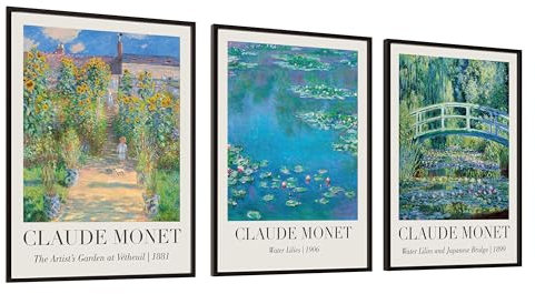 FORYOU24® Modernes Poster 3er Set A4 - Bilder für Wohnzimmer Deko Schlafzimmer - Monet Bilderwand ohne Rahmen hochwertiger Wandbilder Kunstdruck P161A4