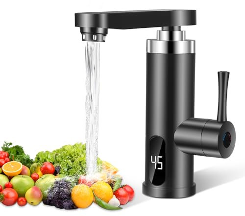 3000W Robinet D'Eau Chaude InstantanéE, Robinet de Chauffe-Eau éLectrique en Acier Inoxydable Pivotant à 360°, Robinet éLectrique Sans RéServoir Avec Affichage NuméRique LED