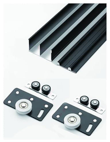 Kit de herrajes for rieles de puerta corrediza de armario, 2 rieles de aluminio con programa de polea, reparación de rieles for puertas corredizas de vidrio, guía for puertas mosquiteras de vidrio for