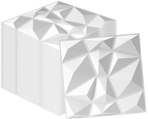 Swehooirt 100 Pack 3D Wall Panels Diamond Design Decorative, 97 Sq.Feet PVC Interior Décor, 11.8x11.8, White Sound Proofing Panels for Living Room Gaming Room Decor Bathroom Ceiling Tiles