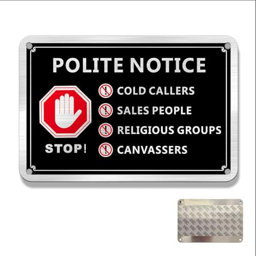 Nukoqcd No Cold Callers Sticker No Cold Calling Door Sign, Self-Adhesive Brushed Aluminium, 15x10cm,Stop Solicitors Notice (Black)
