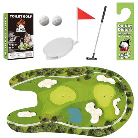 Toilettes Golf Gaf Set | Cadeau Golf drôle pour Hommes | Mini Potty Golfs mettant des Jeux Amusants Salle Bain Set avec Base Non Glissante | Gift drôle fête des pères pour Les Hommes, Papa,