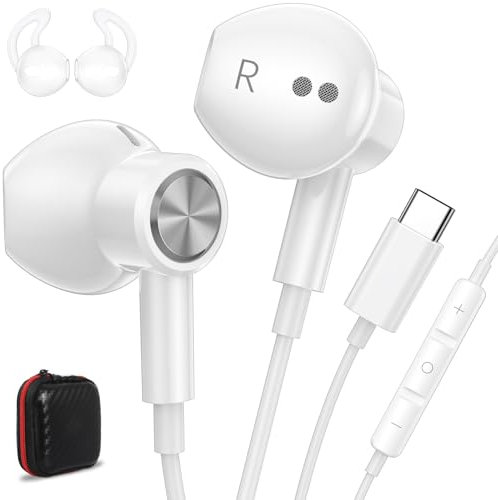 USB-C-Kopfhörer, USB-Typ-C-Ohrhörer für iPad 10. Generation, iPhone 16, 15, Samsung Note 20, Ultra, S21, S25, S23, S24, kabelgebunden, mit Mikrofon, Lautstärkeregler, geräuschisolierendes