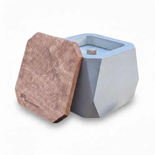 Betonformat Diamantfeuer | Wachsfresser | Outdoor Kerzenfresser 15cm aus Beton Hellgrau | Tischfeuer mit Dauerdocht | Kerzenwachs recyceln | handgefertigt | Lagerfeuer für Garten & Terrasse