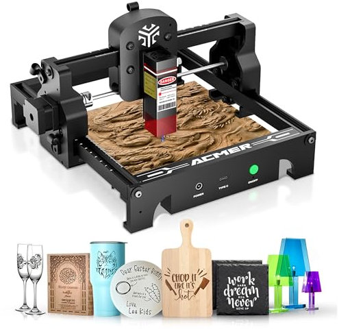ACMER S1 Laser Graviermaschine für Metall/Glas/Holz, 2.5W/3.5W/6W Lasergravur Maschine für Anfänger, 10000mm/min Gravur Werkzeug, Arbeitsbereich 5.1 * 5.1inch (schwarze, S1 6W)