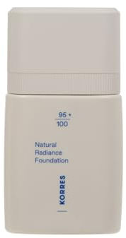 KORRES Natural Radiance Foundation Light 01, mittlere Deckkraft, bringt das natürliche Strahlen der Haut zum Vorschein, leicht cremige Textur, mit Pfingstrosen-Blütenextrakt, vegan, 30 ml