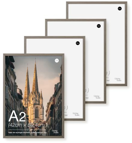 LIVINGTASTE 4 Stück Bilderrahmen A2 (42x59,4 cm) MDF Holz Dunkle Eiche | Rahmen mit Acrylglas Großer Fotorahmen für Fotos und Poster für Schlafzimmer Wohnzimmer Kinderzimmer für Kunstwerke