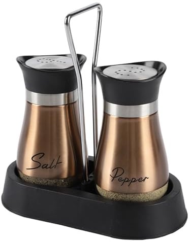 Salt and Pepper Sets, Stainless Steel and Glass Bottle Salt and Pepper Shakers with Holders, Salt and Pepper Salt Shaker Dispenser for Cooking, Camping(Golden)