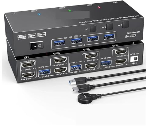 Dual Display USB 3.0 Monitor KVM Switch Simulation EDID Extended Switcher for Computer teilen sich 2 Monitore Nahtlose Umschaltung