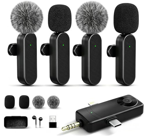 Bayanbulu 4 Packs Wireless Lavalier Mic for iPhone Android Camera | Professional Wireless Mini Microphone for 4-Person Video Recording, Podcasts, Vlogs, YouTube, TikTok and Computers