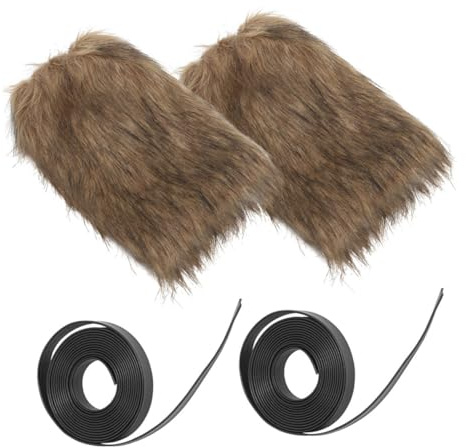 BESTonZON Calentadores de Piernas Vikingos Unisex | 40 CM Cubrebotas de Pelo Sintética con Cintas Ajustables | Accesorios de Invierno para Mujer y Hombre Cosplay Marrón Peludo