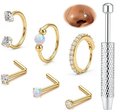 ORAZIO 6 Stück Nasenpiercing Gold Chirurgenstahl Septum Piercing Hufeisen | 18G L/S-Förmiger Chirurgenstahl Nasenstecker Septum Ring Hypoallergen Nostril Piercing Hufeisen Gold/Silber Damen Set