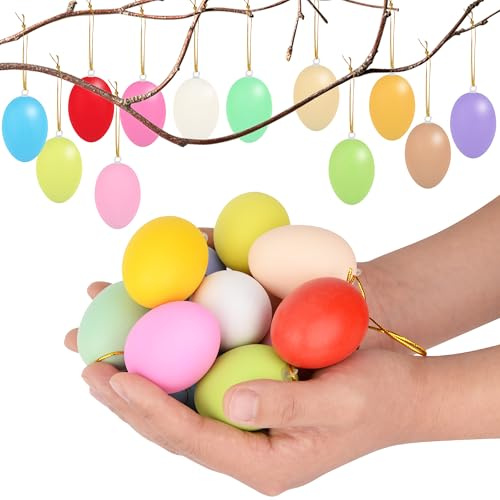 32 Stück Ostereier zum Aufhängen Draussen Plastik Große Ostereier für Draußen zum Aufhängen Outdoor Überstreichbare Bunte Osterdeko Draußen Osterdeko Aussen Kunststoffeier aufhängen Dekorationen