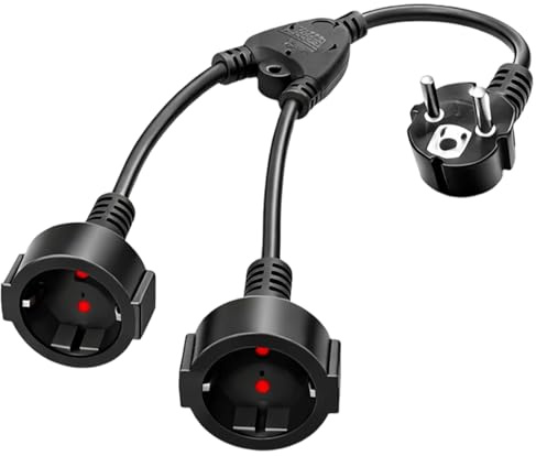 Ebksqs Steckdosenadapter 2fach Schuko, Zweifachstecker Verlängerung 250V/16A für Küche, Büro & Zuhause