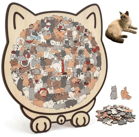135-teilig morandi-farbiges Katzen-Holzpuzzle mit Rahmen, Einzigartiges Jigsaw-Puzzle Geschenk für Katzenliebhaber, Haushaltsdekoration