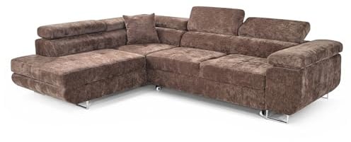 COMFORTINO FURNITURE Ecksofa mit Schlaffunktion PASTI L-Form, Sofa Couch mit Bettkasten, 3-Sitzer Eckcouch, Schlafsofa für Wohnzimmer, Big Sofa Couch mit Schlaffunktion (Dunkelbraun, Ottomane Links)