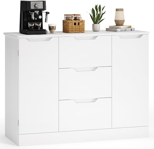 Xbro Kommode mit 3 Schubladen und 2 Tür, Badschrank für Badezimmer & Schlafzimmer, 100 × 35 × 76 cm, Weiß