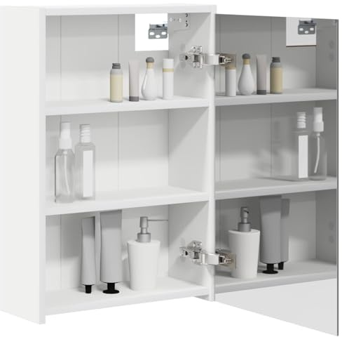 vidaXL Badezimmerspiegelschrank Weiß 43 x 16 x 62.5 cm Holzwerkstoff, Moderne Badezimmer, rechteckiger Stauraum, Wandregal, doppelseitiger Spiegel, Flexibles Möbel