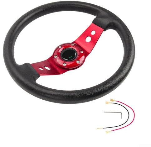 HomeVortex Volante da corsa rotondo da 320 mm, in pelle PU, con nucleo in lega di alluminio, per PC, PS4 e supporti da corsa Xbox, nero (rosso)
