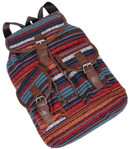 HYTROVE Sac à Dos Ethnique Vintage à Cordon pour Femme Grand Sac Seau à Carreaux Décontracté Bandoulière Bohème pour Cours et École
