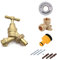 Kit robinet d'extérieur avec plaque de fixation murale coudée et accessoires