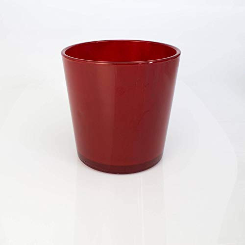INNA-Glas Großes Glasgefäß - Blumentopf Alena, rot, 19cm, Ø 18,5cm - Rundes Glas - Pflanztopf