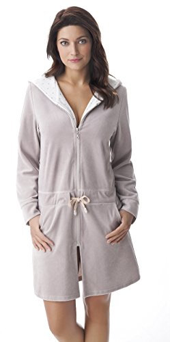 DOROTA kuscheliger und moderner Bademantel mit Reißverschluss und Taschen, Beige, Gr. XXL (44)