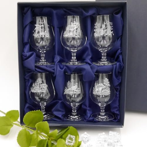 GTK - Geweihe & Trophäen KRUMHOLZ 6-teiliges Whisky Cognac Likör Brandy Obstbrand Glas Set - im Geschenke Karton