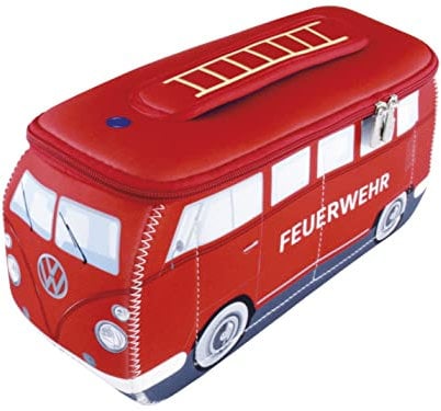 BRISA VW Collection - Volkswagen Neopren Universal-Schmink-Kosmetik-Kultur-Reise-Apotheke-Tasche-Mäppchen-Beutel T1 Bulli Bus (Feuerwehr/Rot/Klein)