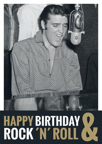 Postkarte A6 +++ LUSTIG von modern times +++ ELVIS PRESLEY HAPPY BIRTHDAY & ROCK ´N´ ROLL +++ MODERN TIMES © 2018 ABG EPE IP LLC elvis.com