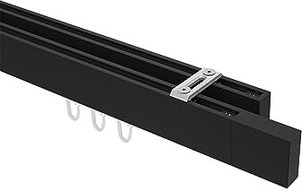 INTERDECO Innenlauf-Gardinenstange eckig 14 x 35 mm 2-läufig, kantige Innenlaufstange aus Metall, Schwarz, zur Deckenmontage, Typ 10212917, 440 cm