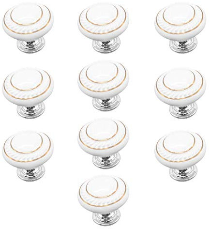 EBETA E 10 Pcs Möbelknopf Schrankknöpfe Schrankgriffe, Möbelknöpfe Set Möbelgriff Keramik Türknopf(Doppelter Goldkreis Kreis - Weiß)