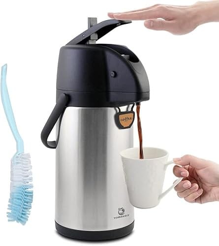 Airpot - Dispensador de café térmico con bomba, 3L/2,891.7 g aislado de acero inoxidable grande, jarra de café con acción de palanca para agua caliente/fría, jarra térmica para cacao caliente para